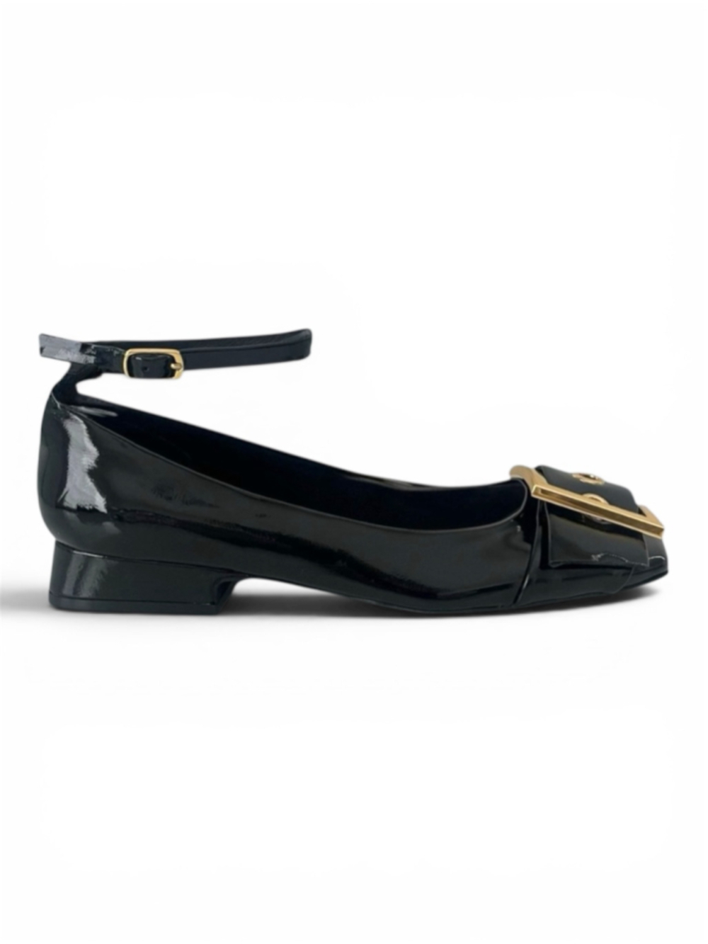 Jeffrey Campbell So Cute Ankle Strap Ballet Flat Square Toe Crinkle Patent Black - Picture 16 of 16